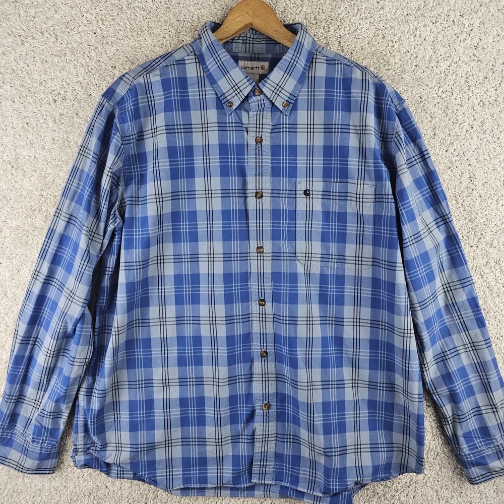 Carhartt Blue Plaid Long Sleeve Button Shirt Men's Regular 2XL EUC Lightweight